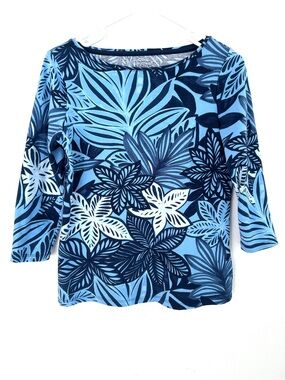 Talbots Blue Multi Floral Scoop Neck Blouse